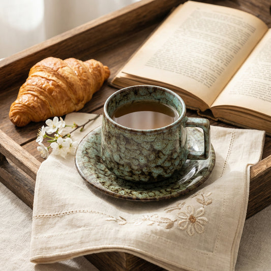 Azure Reactive Glaze Cup & Saucer Set