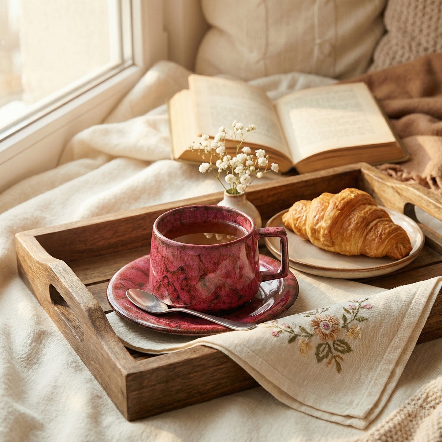 Crimson Reactive Glaze Teacup & Saucer