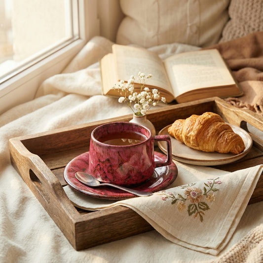 Crimson Reactive Glaze Teacup & Saucer