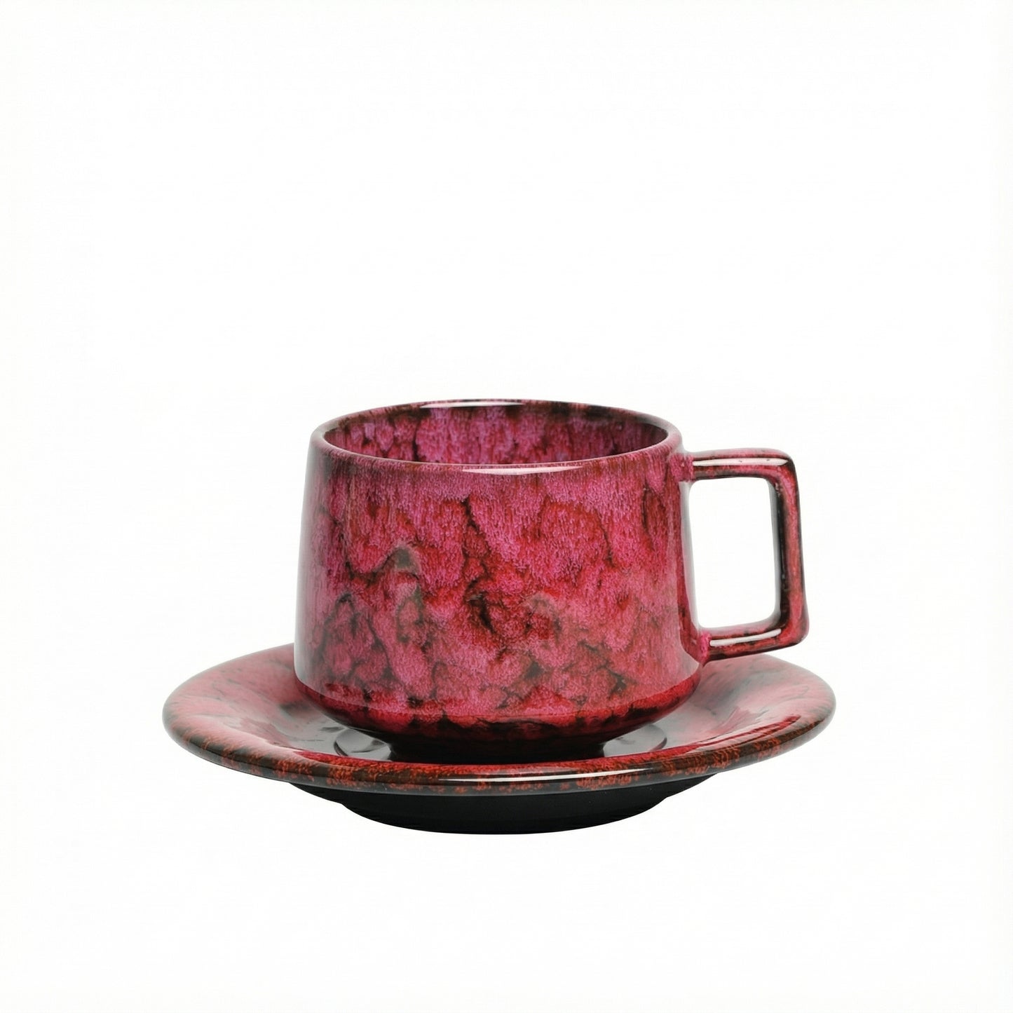 Crimson Reactive Glaze Teacup & Saucer