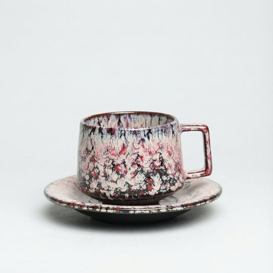 Crimson Speckle Ceramic Cup & Saucer